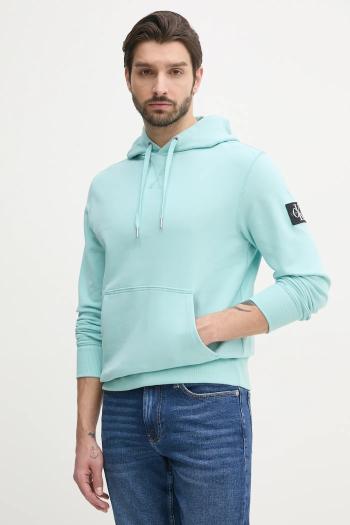 Bavlnená mikina Calvin Klein Jeans pánska, tyrkysová farba, s kapucňou, s nášivkou, J30J323430