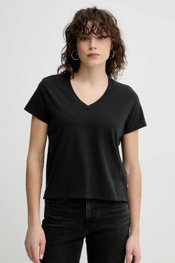 Tričko Levi's BOXY VNECK TEE dámske, čierna farba, A8774