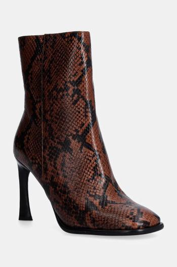Kožené členkové topánky MICHAEL Michael Kors Kelsea dámske, hnedá farba, na vysokom podpätku, 40F4KLHE5E.230
