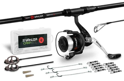 Delphin kaprársky set yakuza prút 3,6 m 3 lb 3-diel + navijak 6t + príslušenstvo