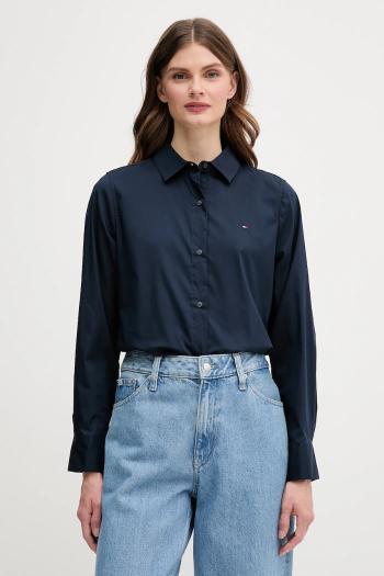 Košeľa Tommy Hilfiger dámska, tmavomodrá farba, regular, s klasickým golierom, WW0WW44084