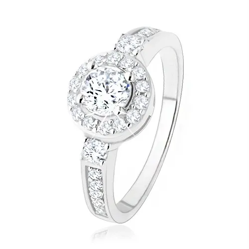 Strieborný zásnubný prsteň 925, číre zirkónové slnko, ligotavé kamienky - Veľkosť: 52 mm