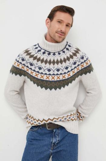 Vlnený sveter Barbour Roose Fair Isle Rollneck pánsky, šedá farba, s rolákom, MKN1492