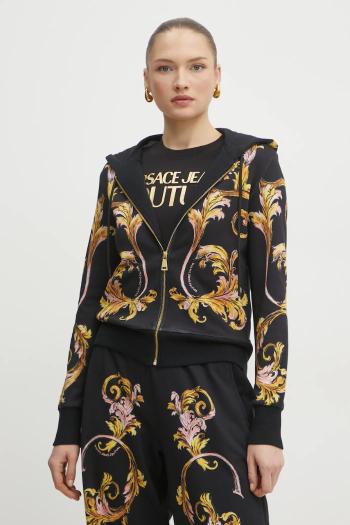 Bavlnená mikina Versace Jeans Couture dámska, čierna farba, s kapucňou, vzorovaná, 78HAI3P6 FS192
