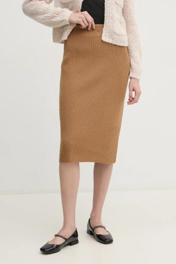 Sukňa Sisley béžová farba, midi, rovný strih, 122NM000F