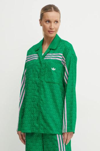 Košeľa adidas Originals 70s Top dámska, zelená farba, voľný strih, s klasickým golierom, JN7659