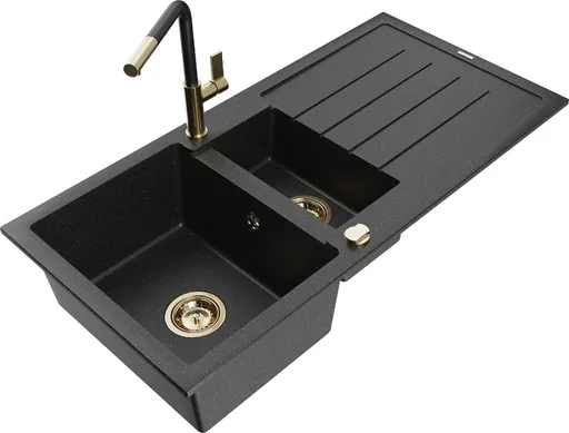 MEXEN/S MEXEN/S - Andres granitový drez s odkvapkávačom vrátane batérie Flora, čierna/strieborná 6515-73-670401-57-G