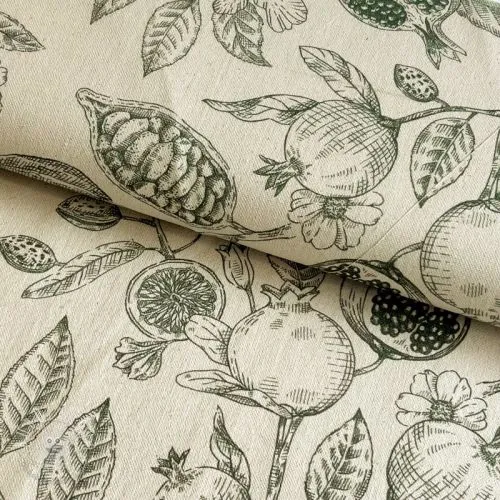 Dekoračná látka RUSTIC VINTAGE PRINT Granata kaki