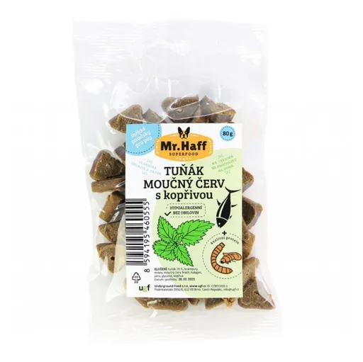 MR. HAFF Maškrty pre psov tuniak a múčny červ so žihľavou 80 g