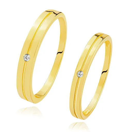 Obrúčky zo žltého zlata 585 - číry okrúhly zirkón v stredovom záreze - Veľkosť: 49 mm