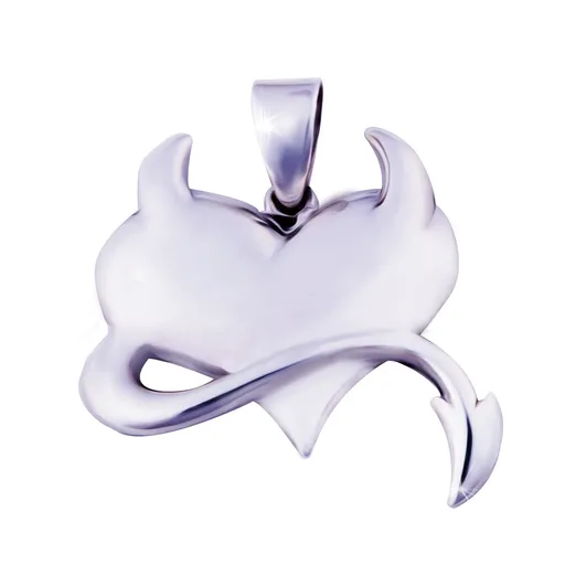 Lesklý strieborný prívesok 925 - srdce so zahnutým chvostíkom a rožkami