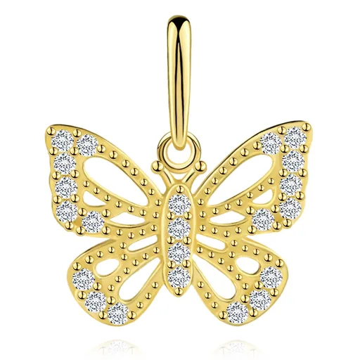 Zlatý prívesok 9K motýľ s čírymi zirkónmi a bodkovanými krídlami