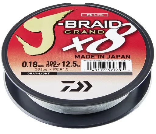 Daiwa splietaná šnúra j-braid 8 grand svetlo šedá 135 m-priemer 0,20 mm / nosnosť 16 kg