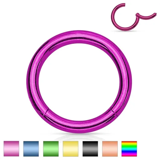 Piercing do nosa a ucha, oceľ 316L, jednoduchý lesklý krúžok, rôzne farby - Hrúbka x priemer: 1,2 mm x 10 mm, Farba: Modrá