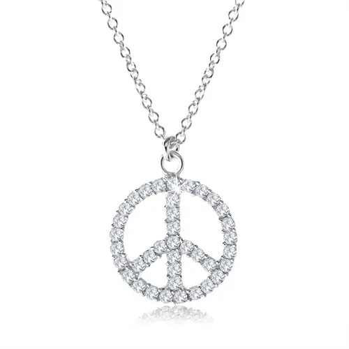 Strieborný náhrdelník 925, symbol mieru vykladaný čírymi zirkónmi