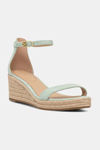 Semišové sandále Tommy Hilfiger SUEDE ANKLE MID WEDGE ESPADRILLE zelená farba, FW0FW08479