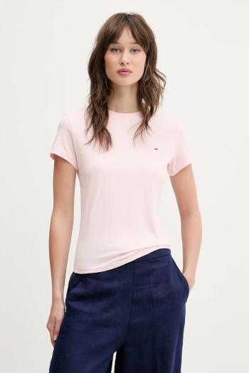 Bavlnené tričko Tommy Jeans dámske, ružová farba, DW0DW20459