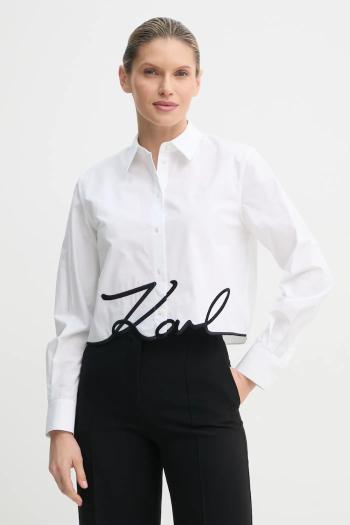 Bavlnená košeľa Karl Lagerfeld dámska, biela farba, regular, s klasickým golierom, A1W11002