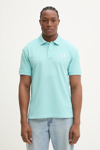 Polo tričko Calvin Klein Jeans pánske, tyrkysová farba, jednofarebné, J30J327040