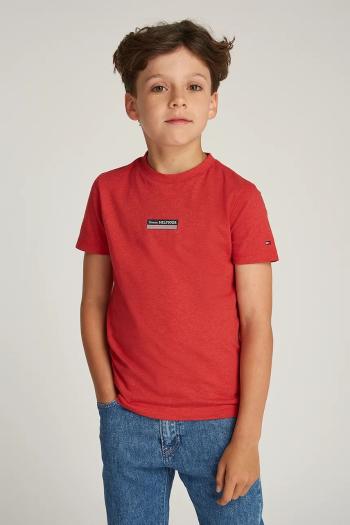 Detské bavlnené tričko Tommy Hilfiger červená farba, s potlačou, KB0KB09362