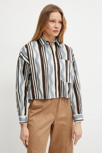 Bavlnená košeľa Weekend Max Mara dámska, hnedá farba, voľný strih, s klasickým golierom, 2515111112600