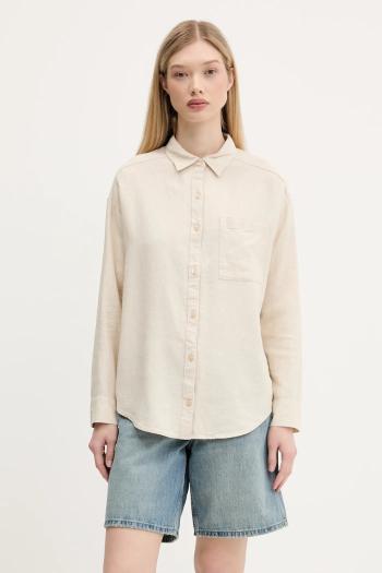 Ľanová košeľa Hollister Co. béžová farba, voľný strih, s klasickým golierom, KI340-5055
