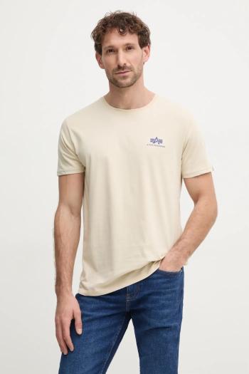 Bavlnené tričko Alpha Industries pánsky, béžová farba, s potlačou