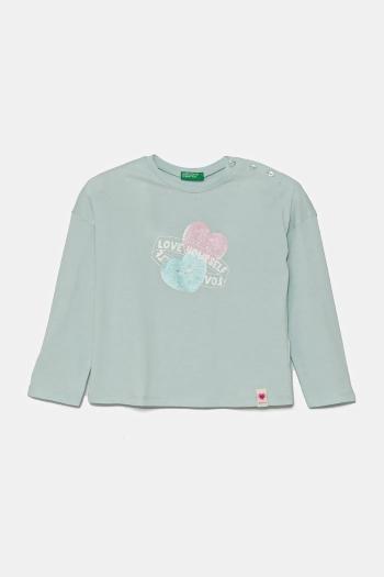 Detská bavlnená košeľa s dlhým rukávom United Colors of Benetton tyrkysová farba, 3I1XG10IL