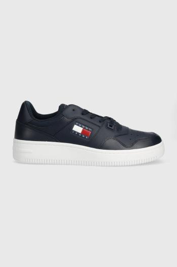 Kožené tenisky Tommy Jeans TJM RETRO BASKET ESS čierna farba, EM0EM01395