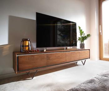 TV stolík Stonegrace 200 cm Akácia hnedá kamenina 4 dvierka Podstavec