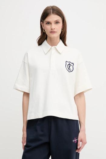 Bavlnené polo tričko Calvin Klein Jeans béžová farba, LV047B209G