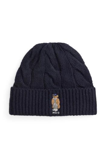 Vlnená čiapka Polo Ralph Lauren tmavomodrá farba, 455981433