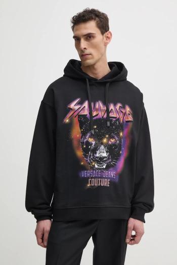 Bavlnená mikina Versace Jeans Couture pánska, čierna farba, s kapucňou, s potlačou, 78GAIC04 CF00C