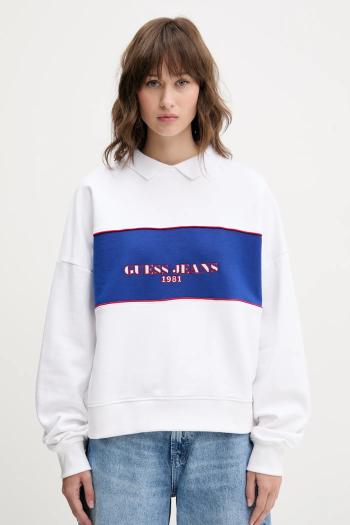 Bavlnená mikina Guess Jeans dámska, biela farba, vzorovaná, W5GQ17 K68I4