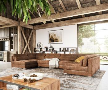 Pohovka v tvare U Elio XL 400x185 cm imitácia kože vintage hnedá