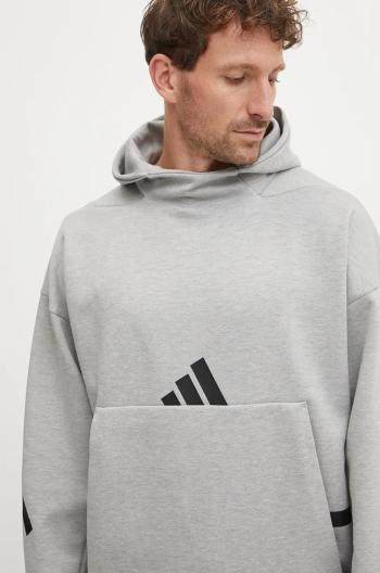 Mikina adidas ZNE pánska, šedá farba, s kapucňou, s nášivkou, JE3070