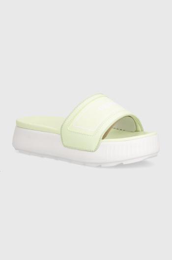 Šľapky Puma Karmen Slide dámske,zelená farba,na platforme,389073