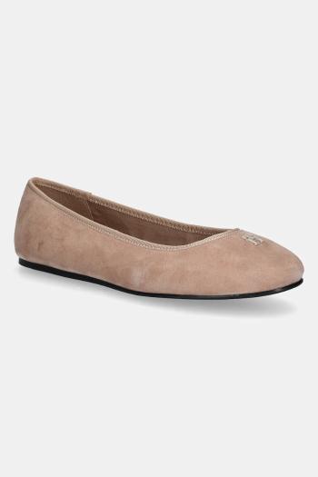 Semišové baleríny Tommy Hilfiger TH HARDWARE SUEDE BALLERINA béžová farba, FW0FW08655