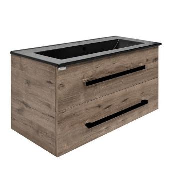 Kúpeľňová skrinka s čiernou úchytkou a umývadlom SAT Cube Way 100x53x46 cm dub Wellington mat CUBE46C1002DWMODC
