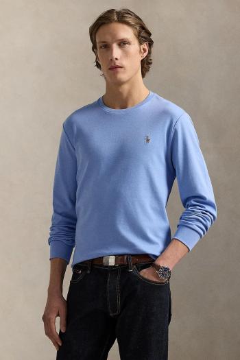 Bavlnené tričko s dlhým rukávom Polo Ralph Lauren modrá farba, jednofarebné, 710760121