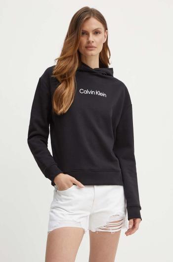 Bavlnená mikina Calvin Klein dámska, čierna farba, s kapucňou, s potlačou, K20K205449