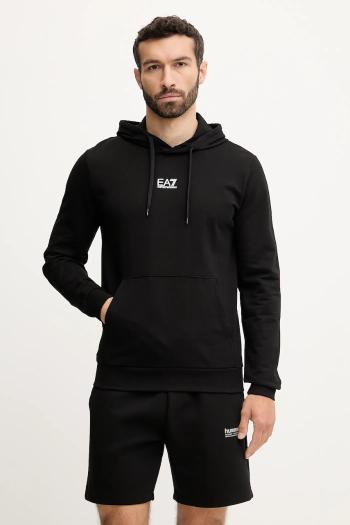 Bavlnená mikina EA7 Emporio Armani čierna farba, s kapucňou, s potlačou, 8NPM32.PJVRZ