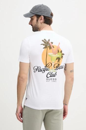 Bavlnené tričko Guess pánske, biela farba, s potlačou, M5GI58 KBW41