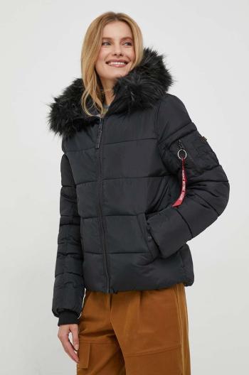 Bunda Alpha Industries Hooded Puffer Wmn dámska, čierna farba, zimná