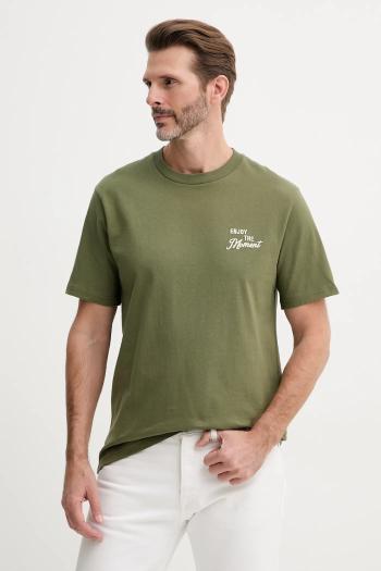 Bavlnené tričko United Colors of Benetton pánske, zelená farba, s nášivkou, 34BNU10AP