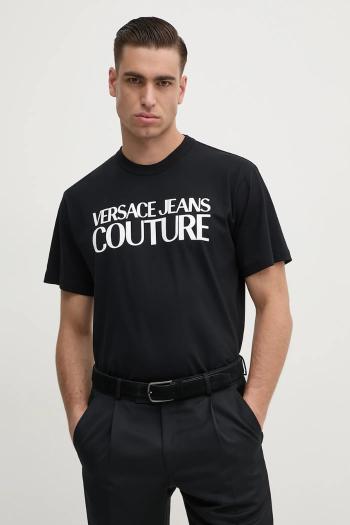 Bavlnené tričko Versace Jeans Couture pánske, čierna farba, s potlačou, 78GAHE05 CJ00E