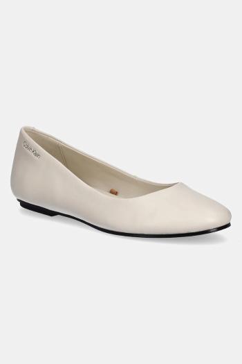 Kožené balerínky Calvin Klein FLAT MARY JANE - LTH béžová farba, HW0HW02341