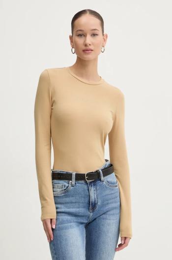 Tričko s dlhým rukávom Guess Jeans dámske, béžová farba, W4BP41 J1314