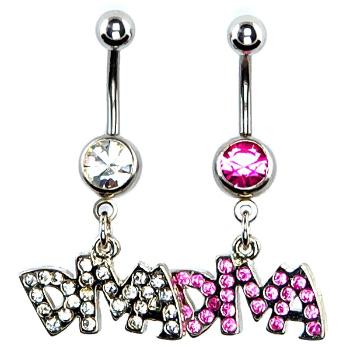 Oceľový piercing do pupku - nápis DIVA - Farba: Ružová