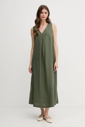 Ľanové šaty United Colors of Benetton ružová farba, maxi, áčkový strih